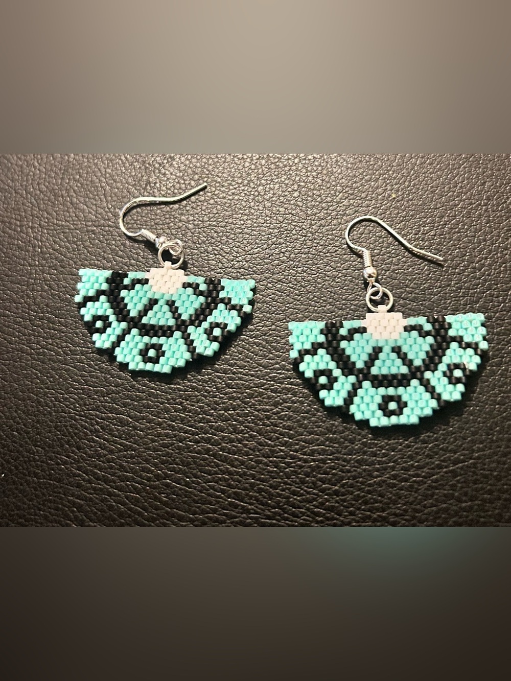 Turquoise and Black Seed Bead Fan Earrings - Unbranded
